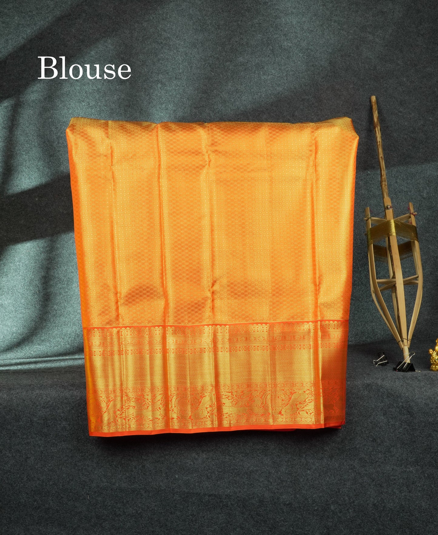 Pure Silk Pattu Pavadai Tissue (Parrot Green) With Orange Blouse 44"