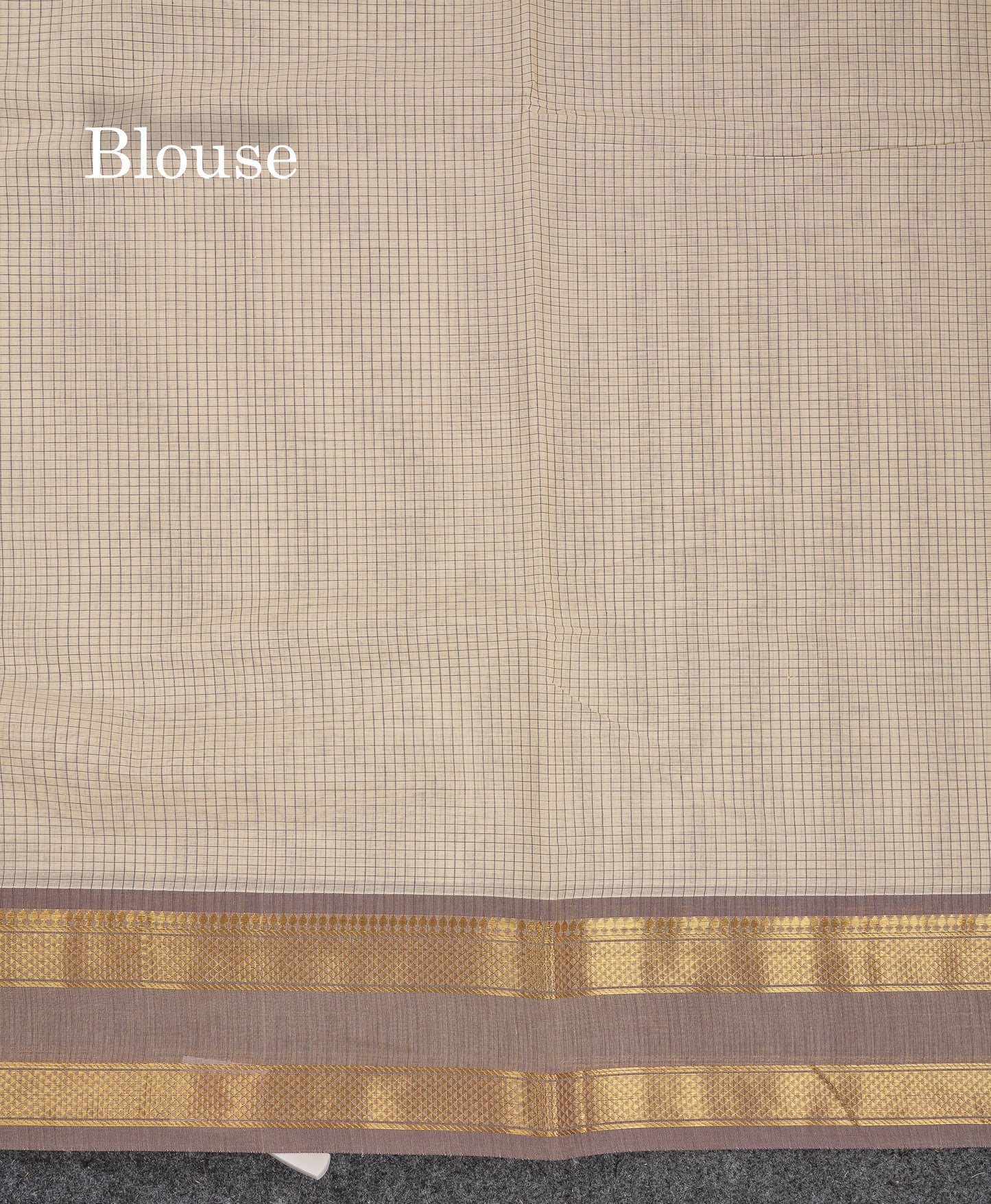 Beautiful Sandal Small Checks Pure Cotton Saree With Contrast Brown Traditional Rettapet Border