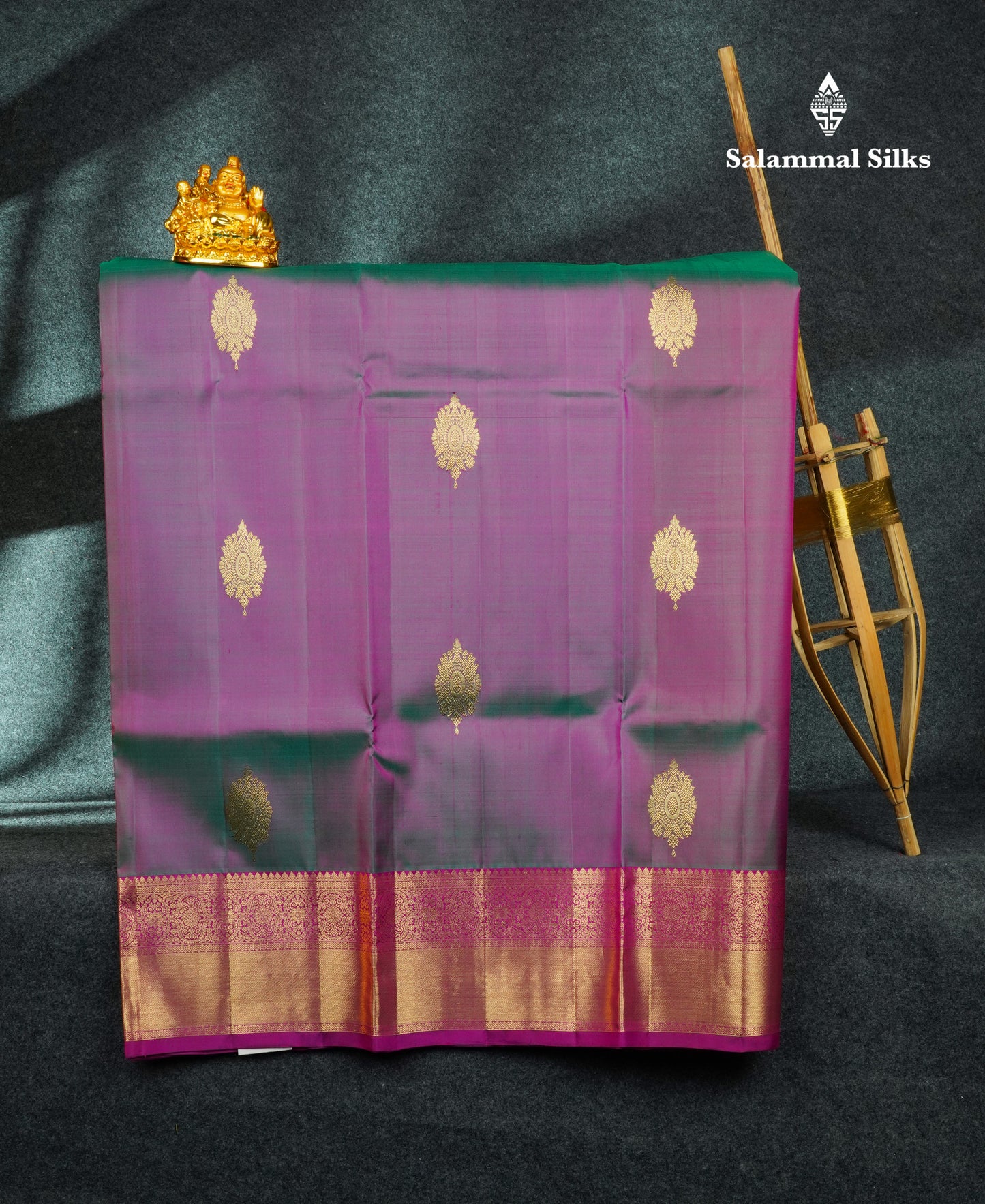 Dual Tone Pure Silk Pattu Pavadai (Magenta & Green) With Magenta Blouse 44"