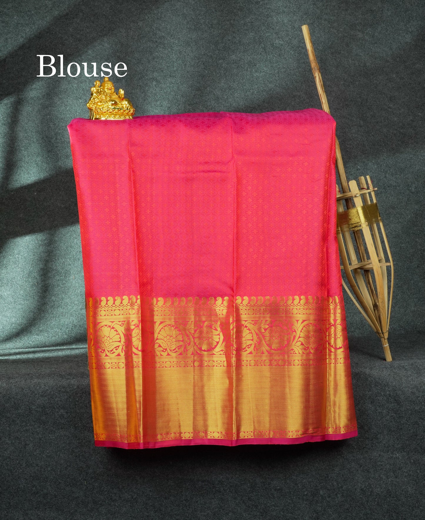 Pure Silk Pattu Pavadai (Parrot Green) With Pink Blouse 44"