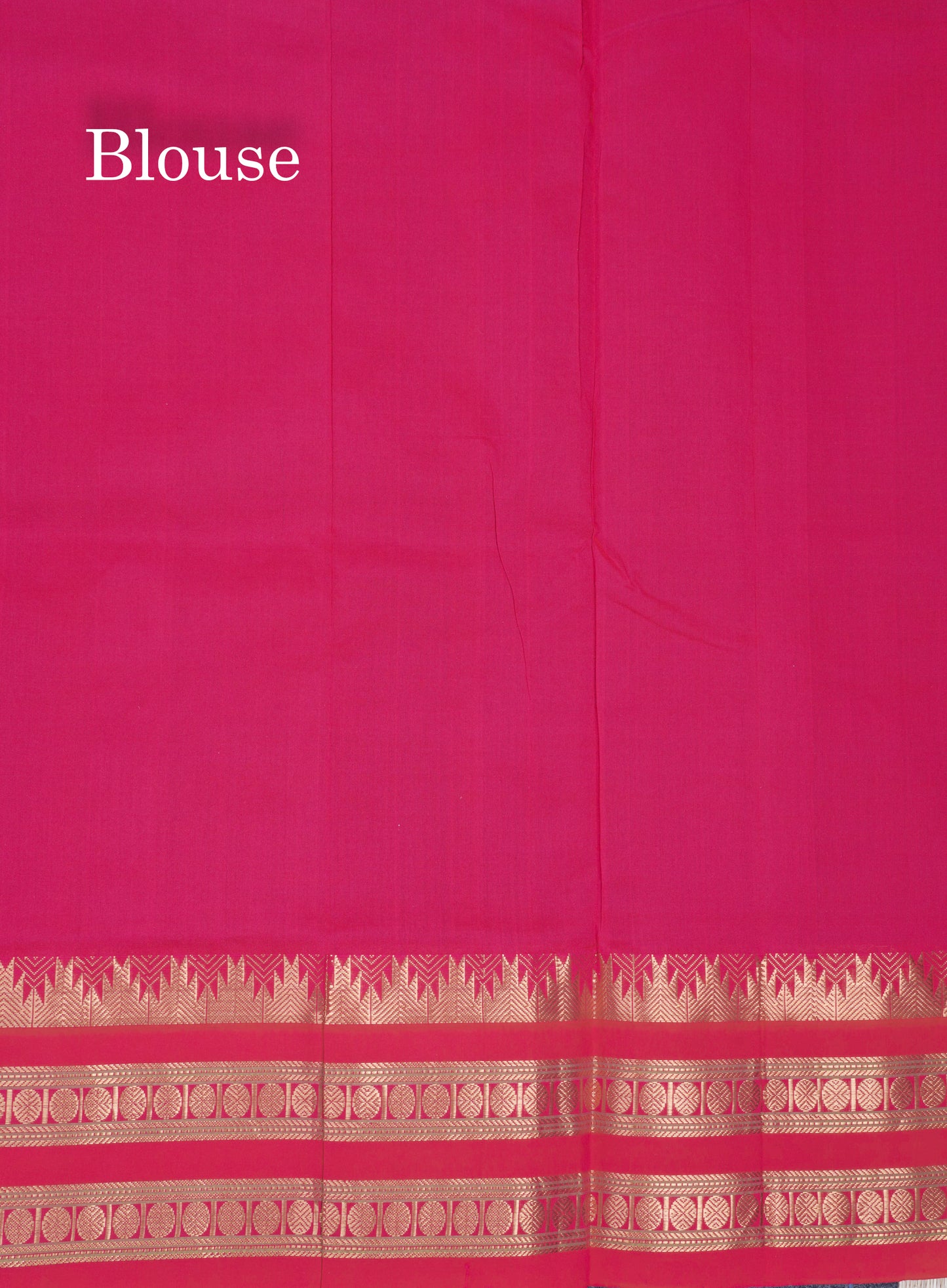 Ananda Blue Small Zari Checks Semi Silk Cotton Saree With Contrast Rani Pink Traditional Temple & Rettapet Border