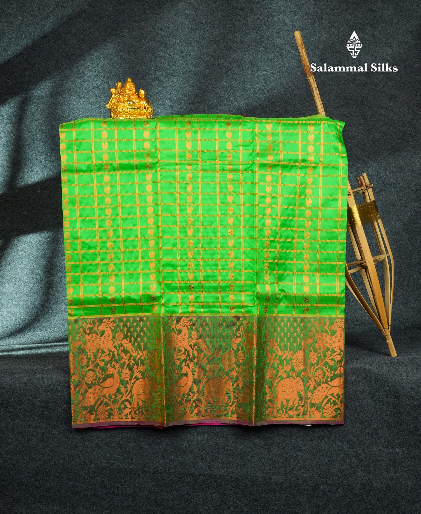 Traditional Pure Silk Pattu Pavadai (Green) With Magenta Pink Blouse 44"