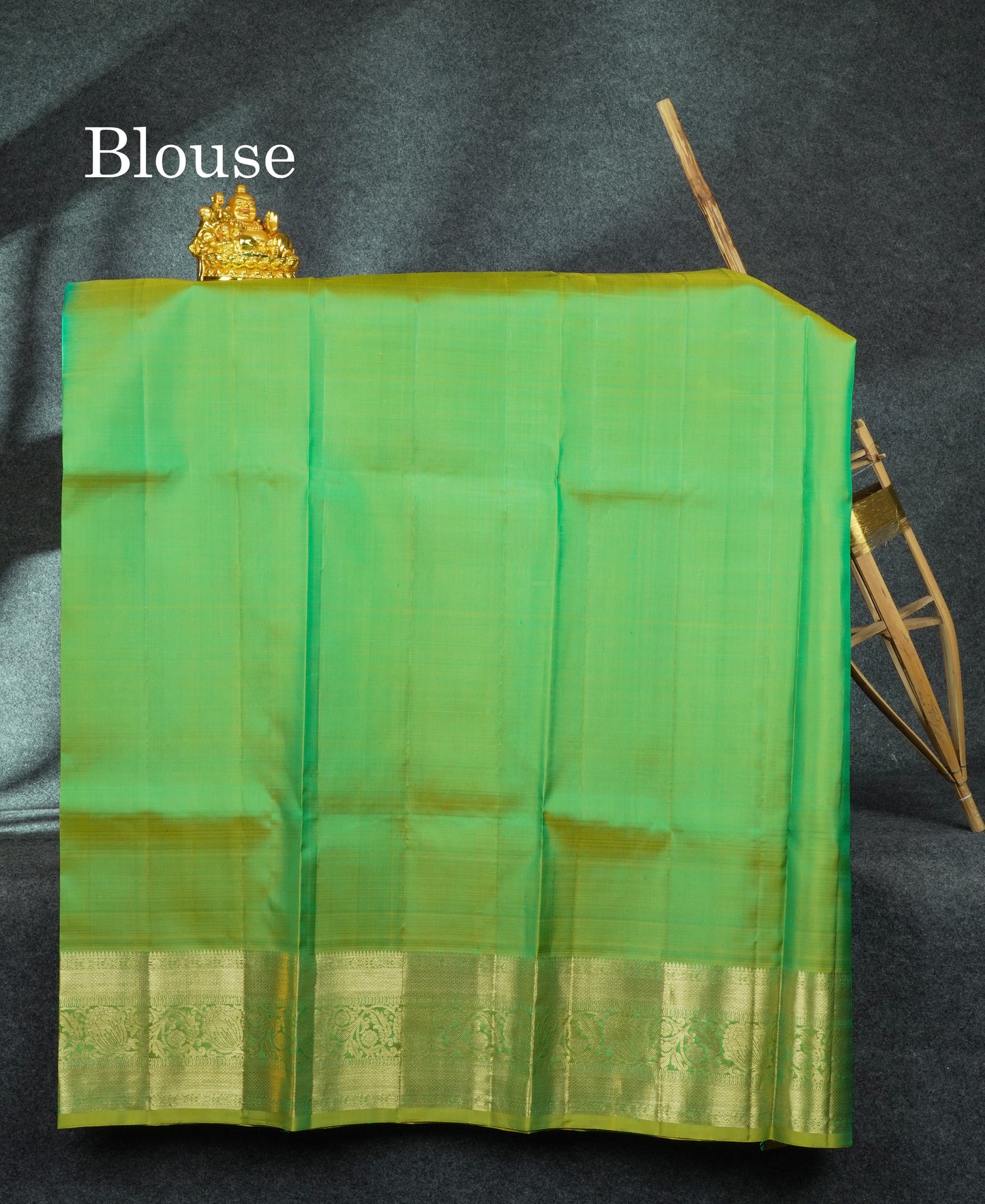 Pure Silk Pattu Pavadai (Sapphire Green) With Manthulir Green Blouse 44"