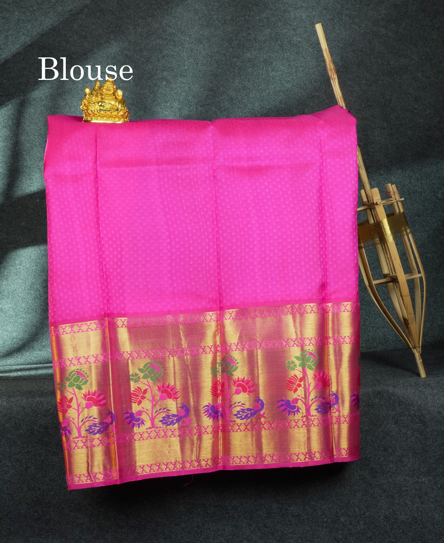 Pure Silk Pattu Pavadai (Sapphire Green) With Magenta Pink Blouse 44"