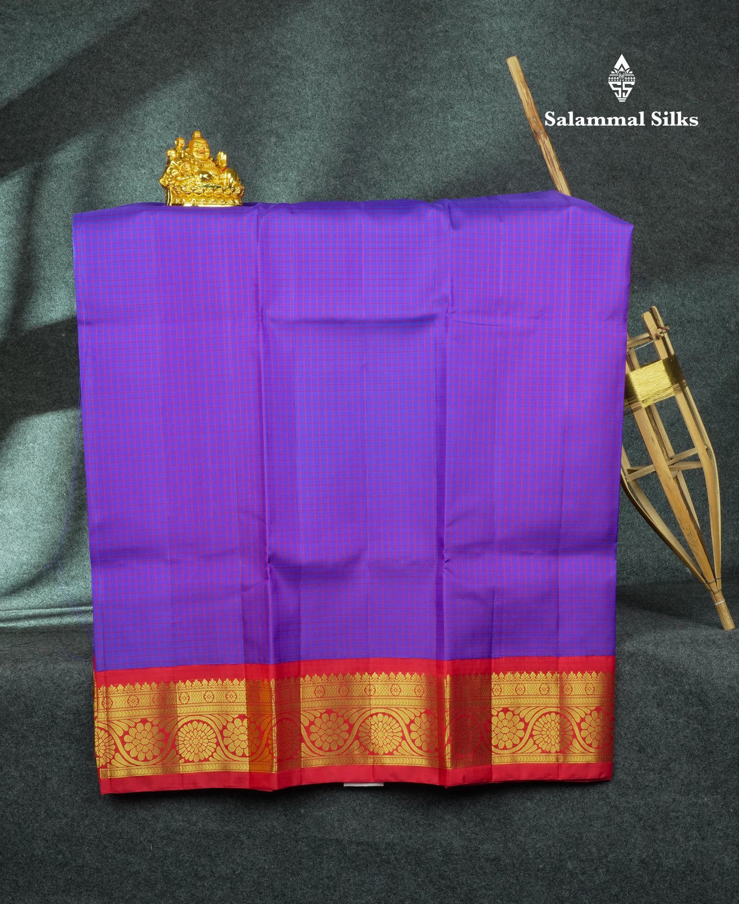 Pure Silk Pattu Pavadai Tiny Checks (Yellow) With Bottle Green Blouse 44"