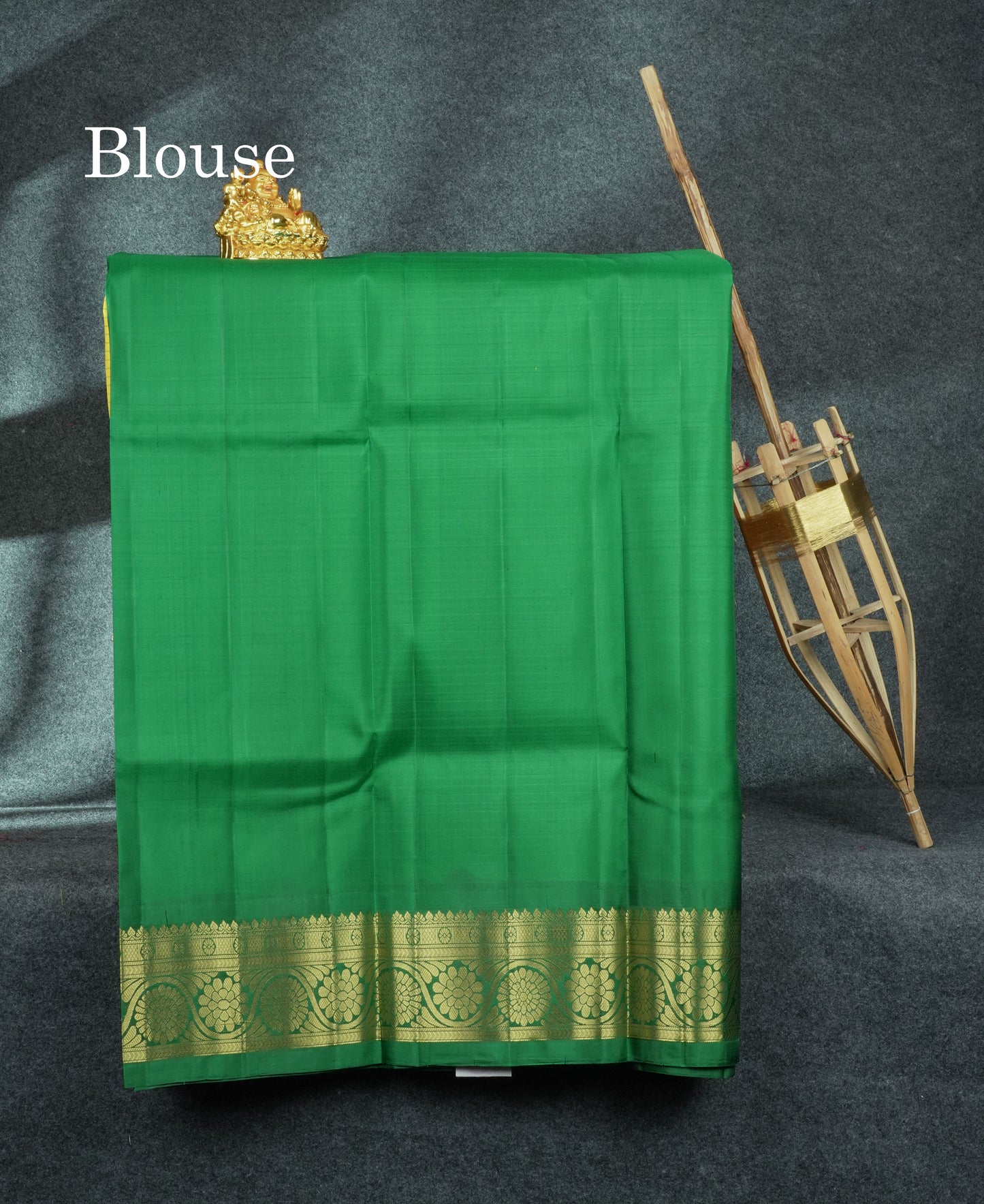 Pure Silk Pattu Pavadai Tiny Checks (Yellow) With Bottle Green Blouse 44"
