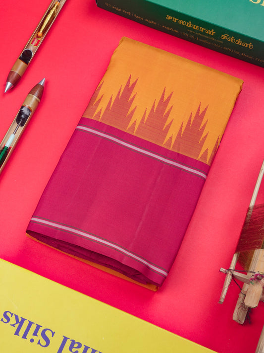 Mustard Yellow Colour Kanjivaram Pure Silk Saree With Maroon Double Border