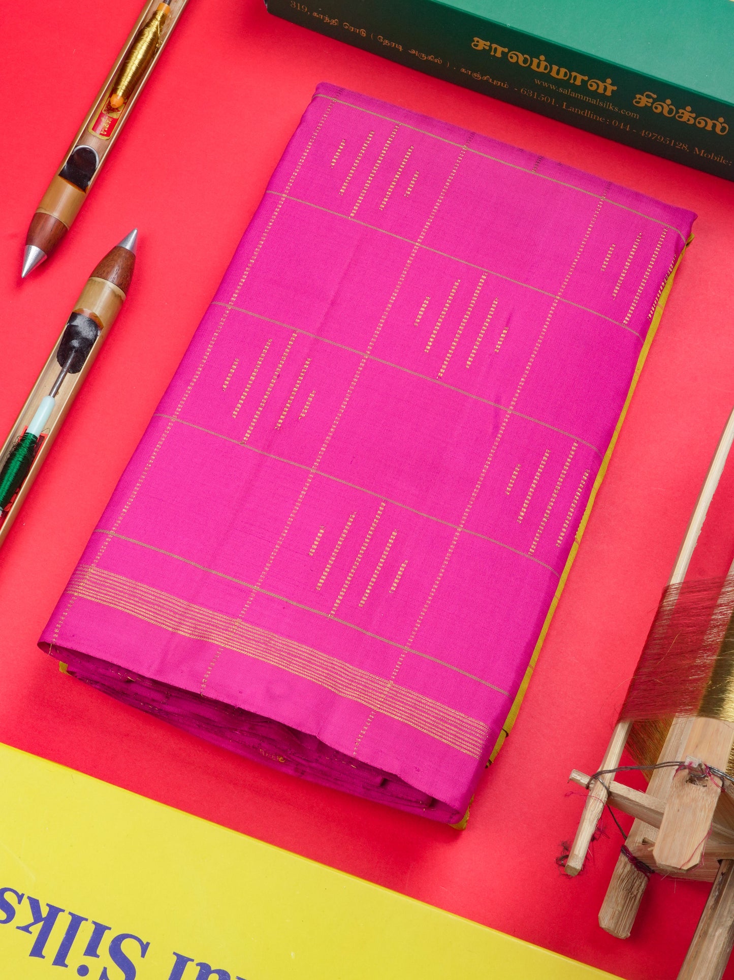 Kanjivaram Manthuli Green Half And Half Pure Silk Saree With Magenta Blouse