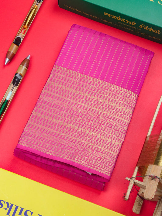 Magenta Pink Colour Pure Kanjivaram Silk Saree With Traditional Border