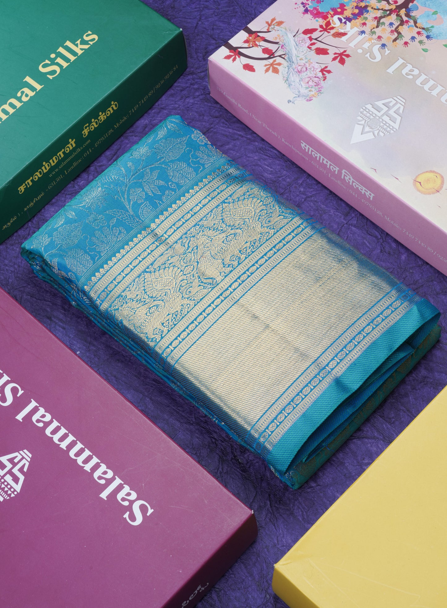 Peacock Blue Pure Kanjivaram Silk Saree (2G) Zari With Traditional Gold Zari Border