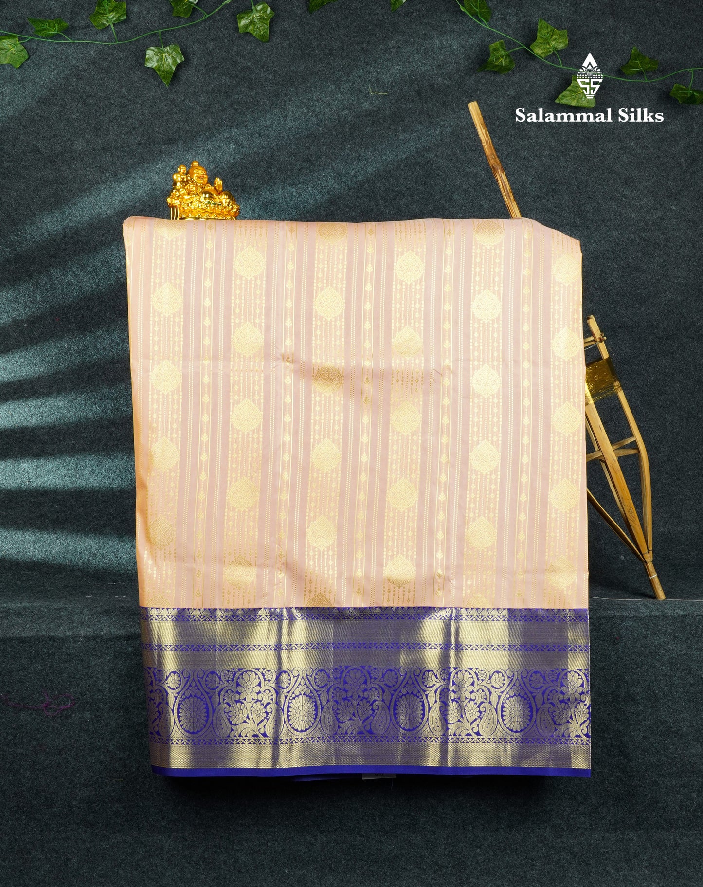 Semi Silk Pattu Pavadai Cream) With Navy Blue Blouse 44"
