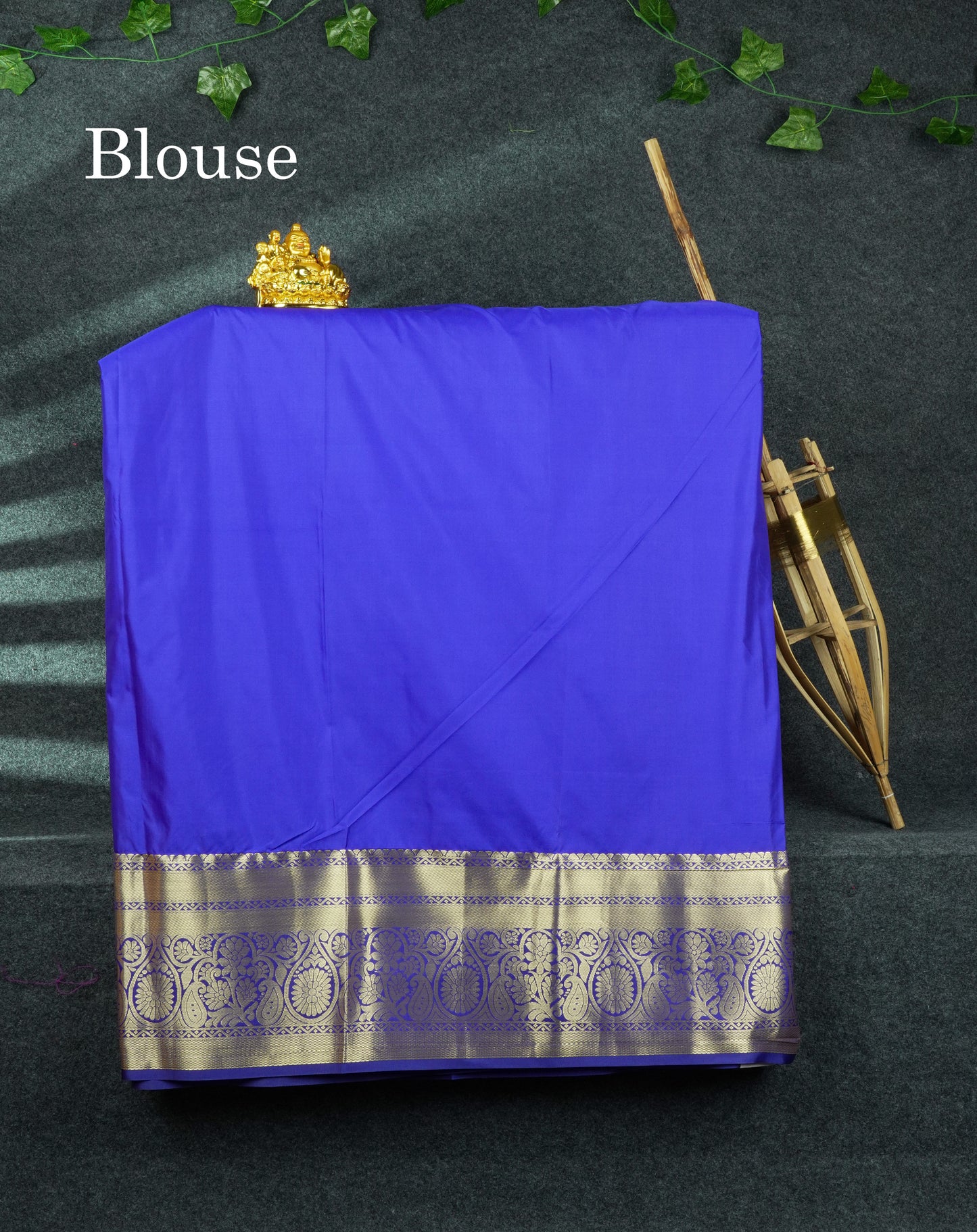Semi Silk Pattu Pavadai Cream) With Navy Blue Blouse 44"