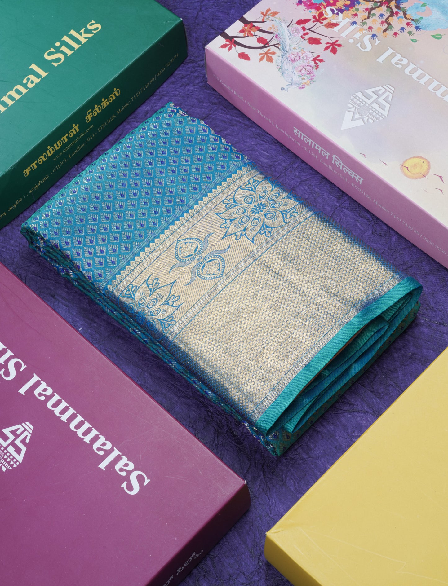 Beautiful Peacock Green Menakari Work Pure Kanjivaram Silk Saree (2G) Zari With Gold Zari Border