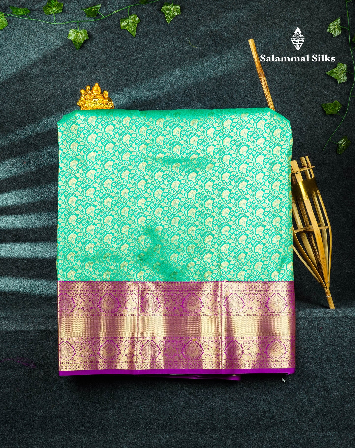 Semi Silk Pattu Pavadai (Saffire Green) With Purple Blouse 44"
