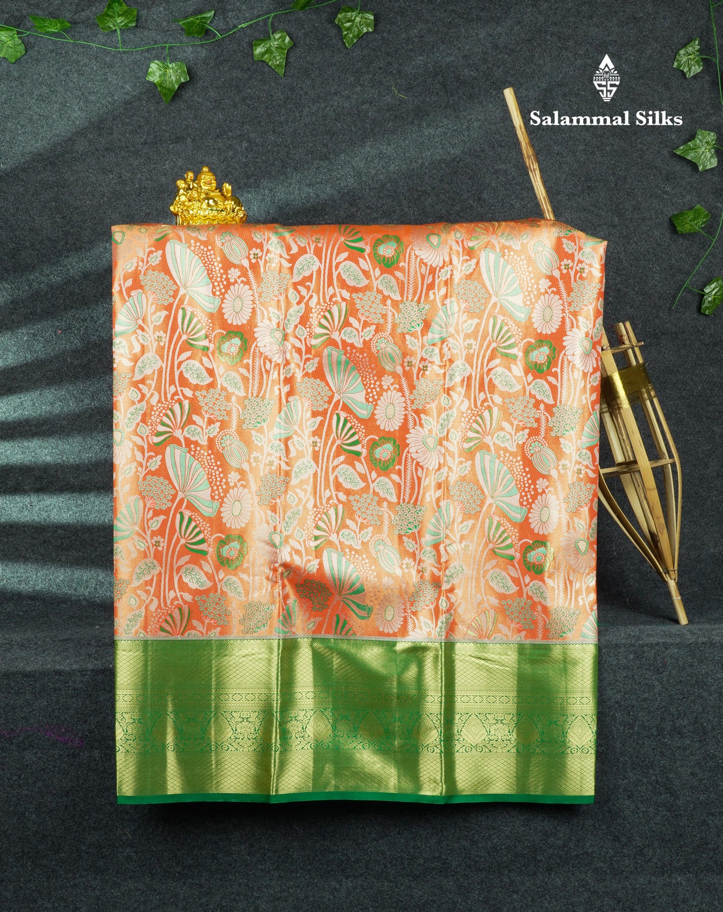 Semi Silk Pattu Pavadai (Light Orange) With Green Blouse 44"