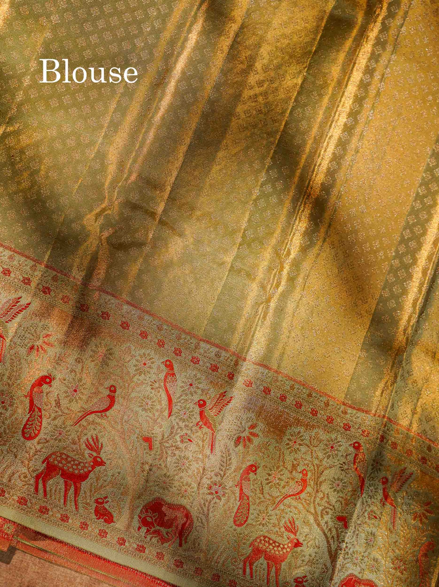 Beautiful Elaichi Green Tissue Bridal Pure Kanjivaram Silk Saree With Fancy Forest Theme Based Fancy Border
