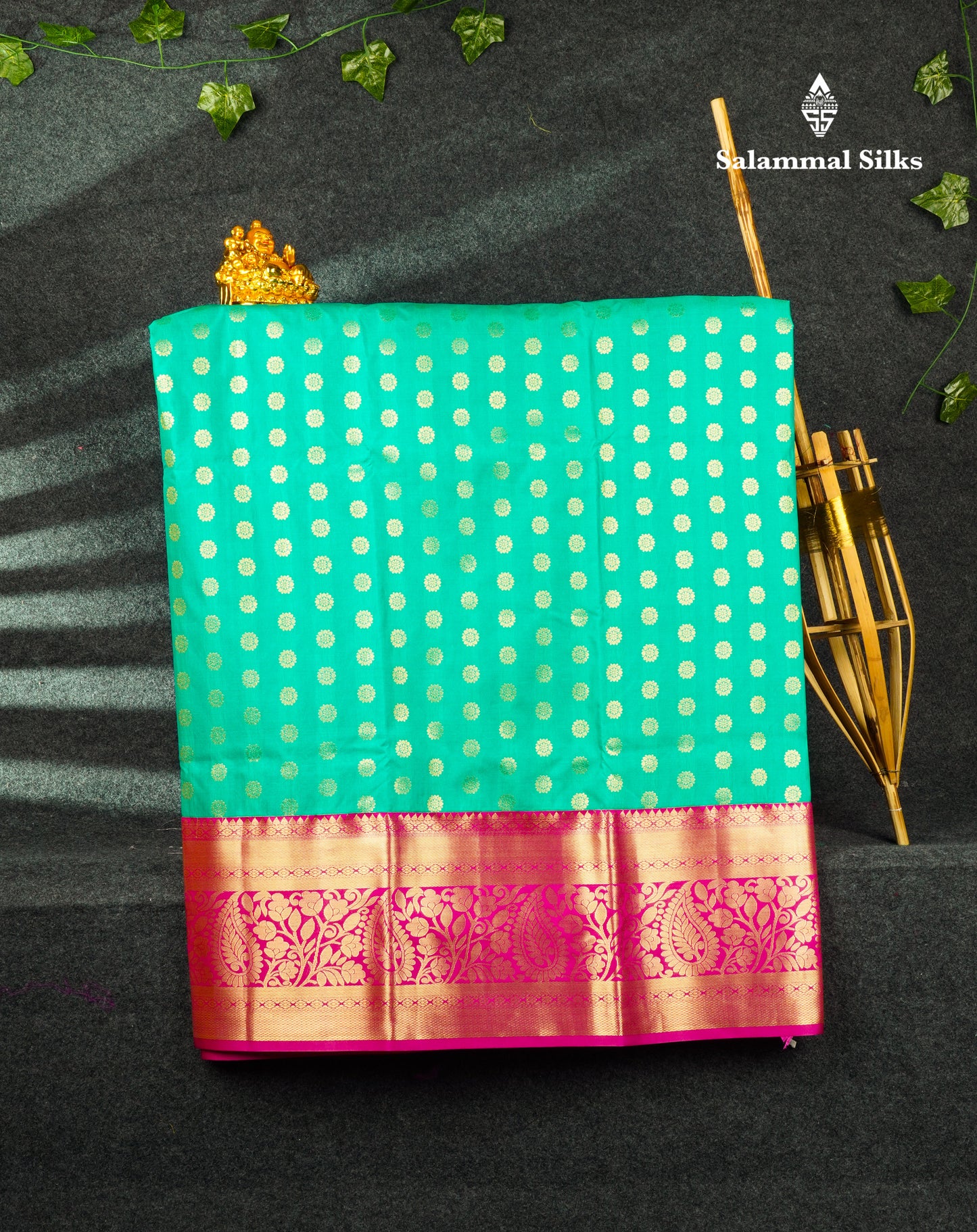 Semi Silk Pattu Pavadai (Saffire Green) With Magenta Pink Blouse 44"