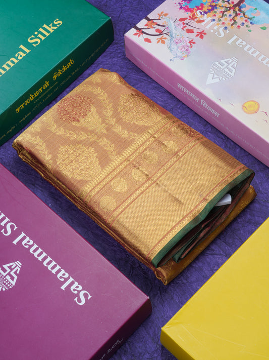 Light Maroon Tissue Pure Kanjivaram 2G Zari Silk Saree With Gold Zari Border