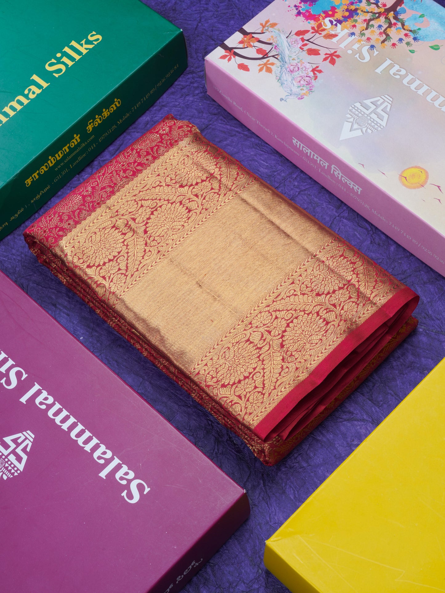 Pure Zari Maroon Pure Kanjivaram Silk Saree With Long Gold Zari Border