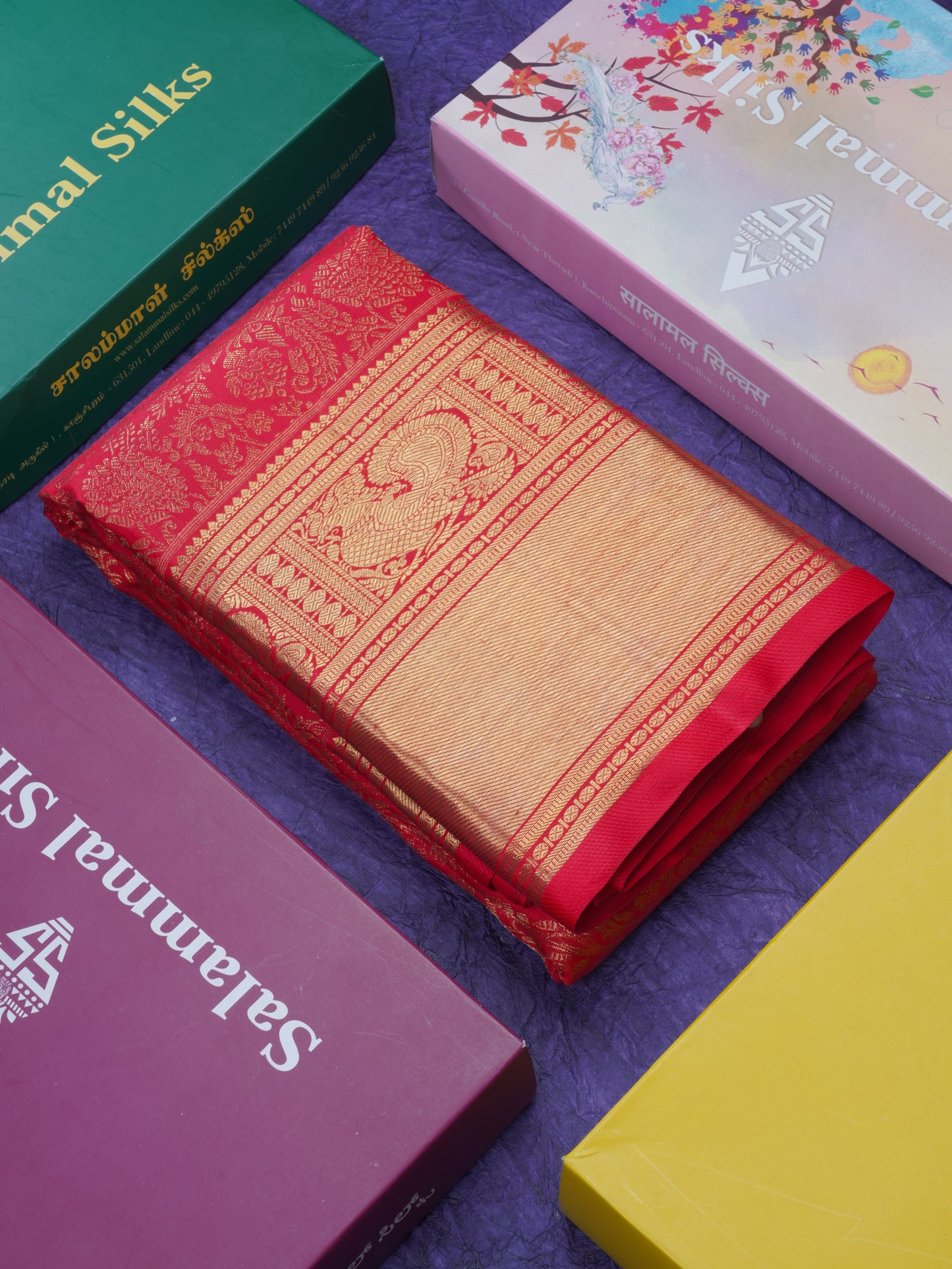 Chilly Red Pure Kanjivaram Silk Saree Pure zari (3G) with Traditional Gold Zari Border