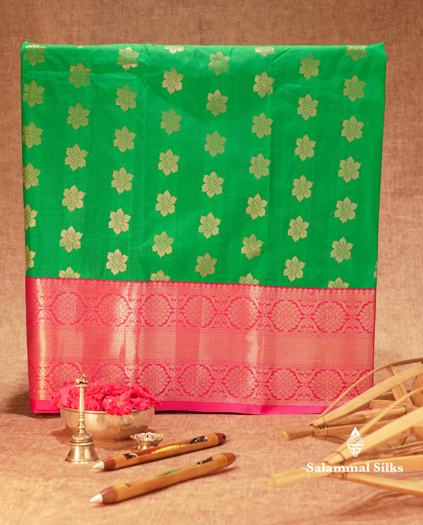 Semi Silk Pattu Pavadai ( Green ) With Pink Blouse 36"