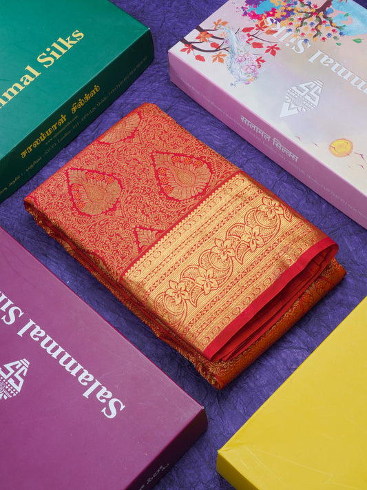 Reddish Pink Bridal Pure Kanjivaram Silk Saree With Traditional Border
