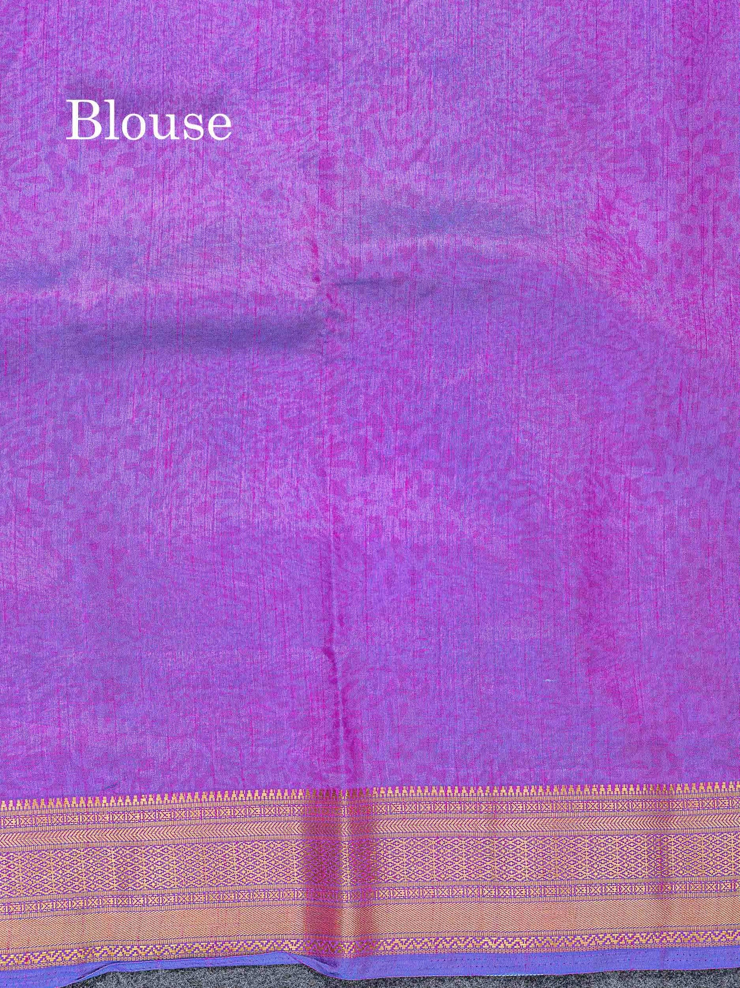 Semi Raw Silk Fancy Saree - Royal Blue Plain With Contrast Purple Traditional Border