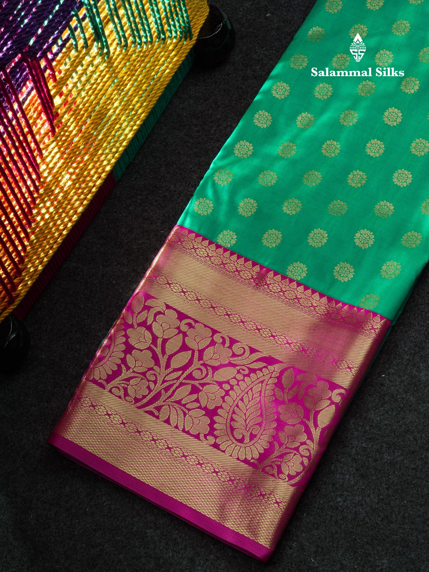Semi Silk Pattu Pavadai (Saffire Green) With Magenta Pink Blouse 44"