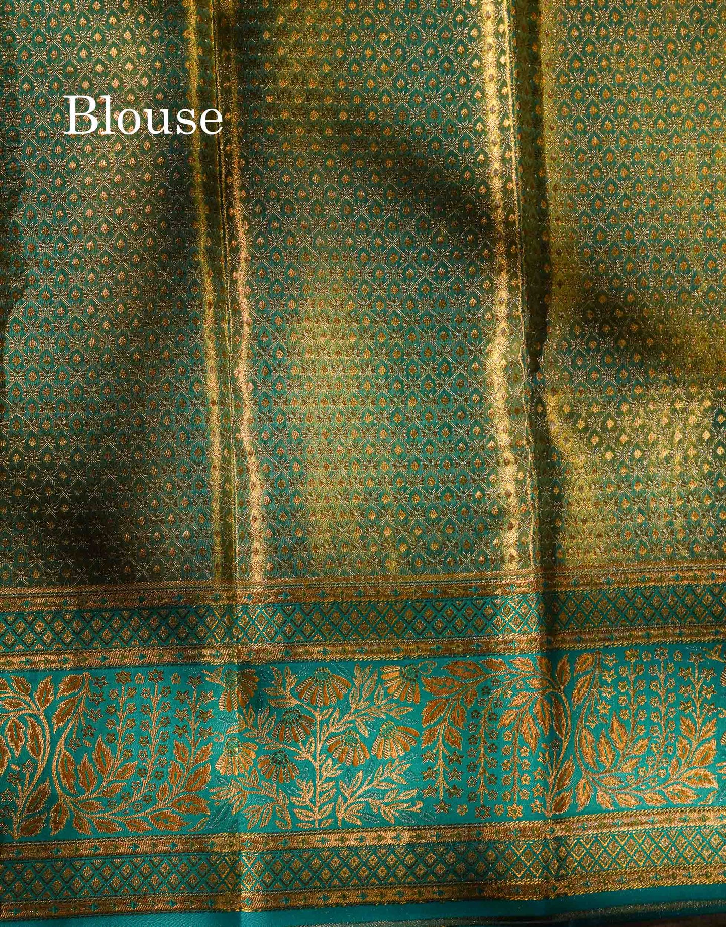 Beautiful Golden Yellow Tissue Bridal Pure Kanjivaram Silk Saree With Contrast Sapphire Green Fancy Border