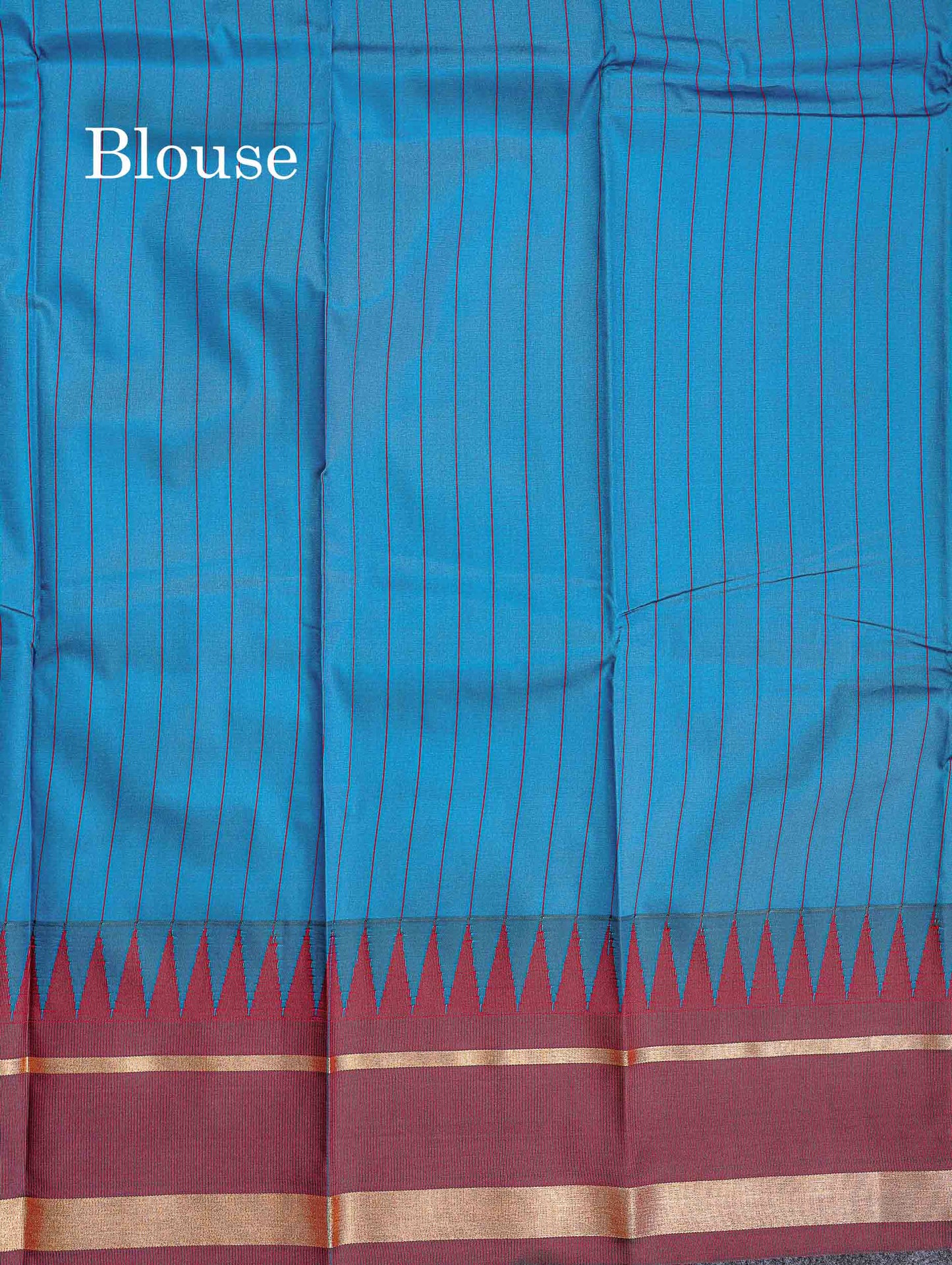 Semi Silk Saree - Peacock Blue Colour Body With Dark Maroon Traditional Border