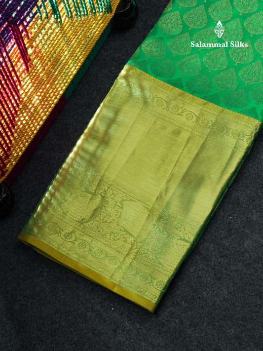 Pure Silk Pattu Pavadai (Saffire Green) With Manthulir Green Blouse 44"