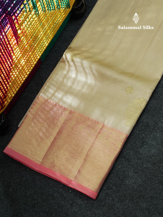 Pure Silk Pattu Pavadai Tissue (Beige) With Beige Blouse 44"
