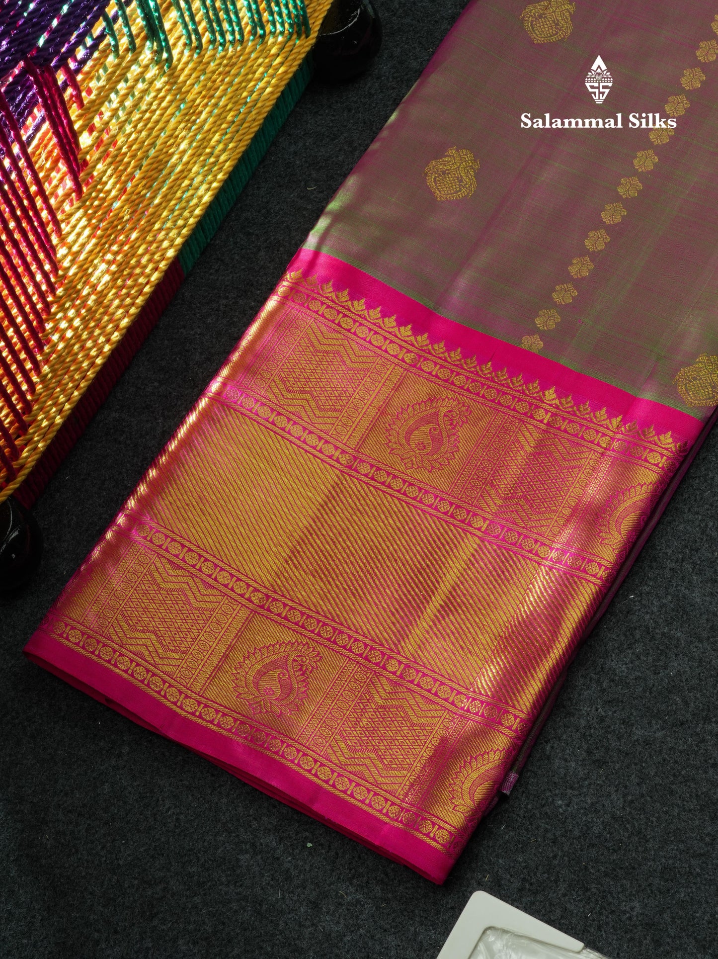 Dual Tone Pure Silk Pattu Pavadai (Magenta & Green) With Pink Blouse 44"