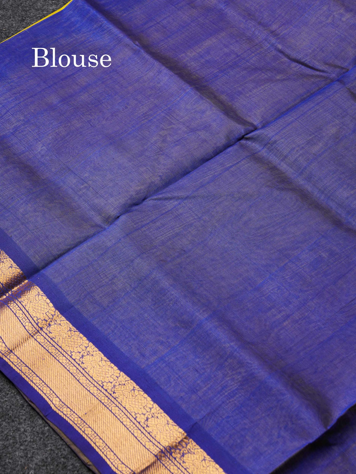 Beautiful Lemon Yellow Semi Silk Cotton Saree With Royal Blue Traditional Border