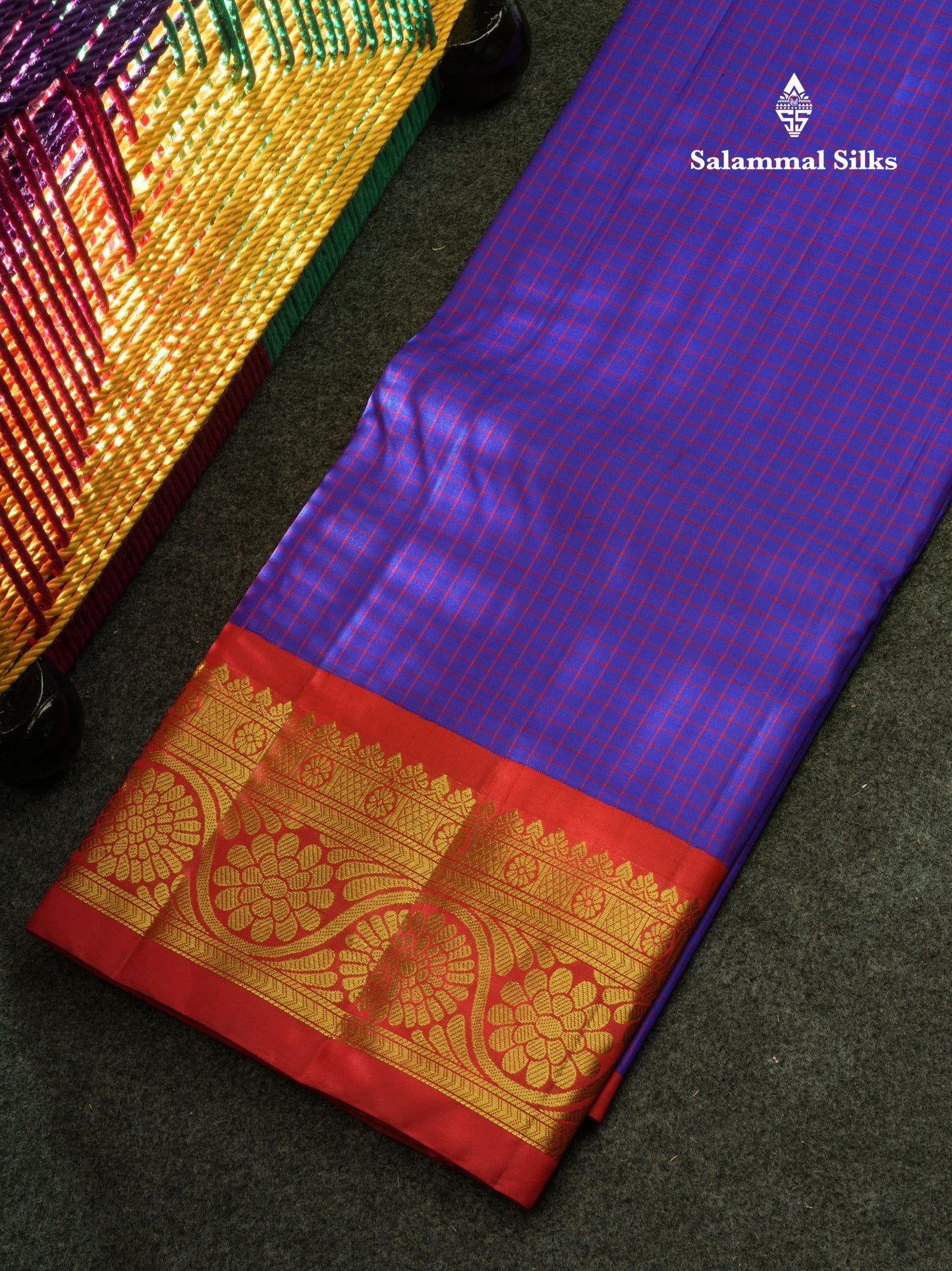 Pure Silk Pattu Pavadai Tiny Checks (Yellow) With Bottle Green Blouse 44"