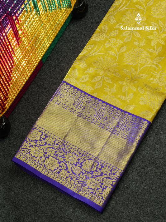Pure Silk Pattu Pavadai Tissue (Gold) With Violet Blouse 44"