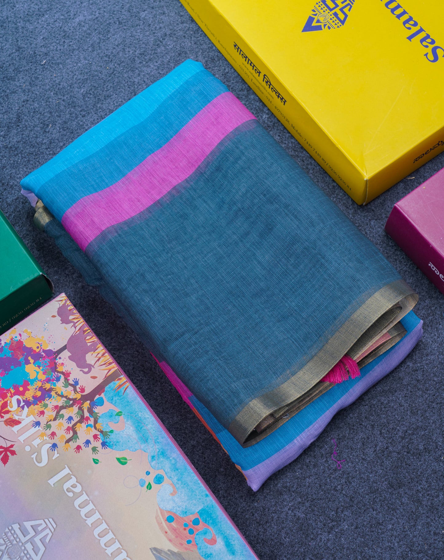 Beautiful Multicolour Rainbow Mul Mul Cotton Saree With Contrast Black Blouse
