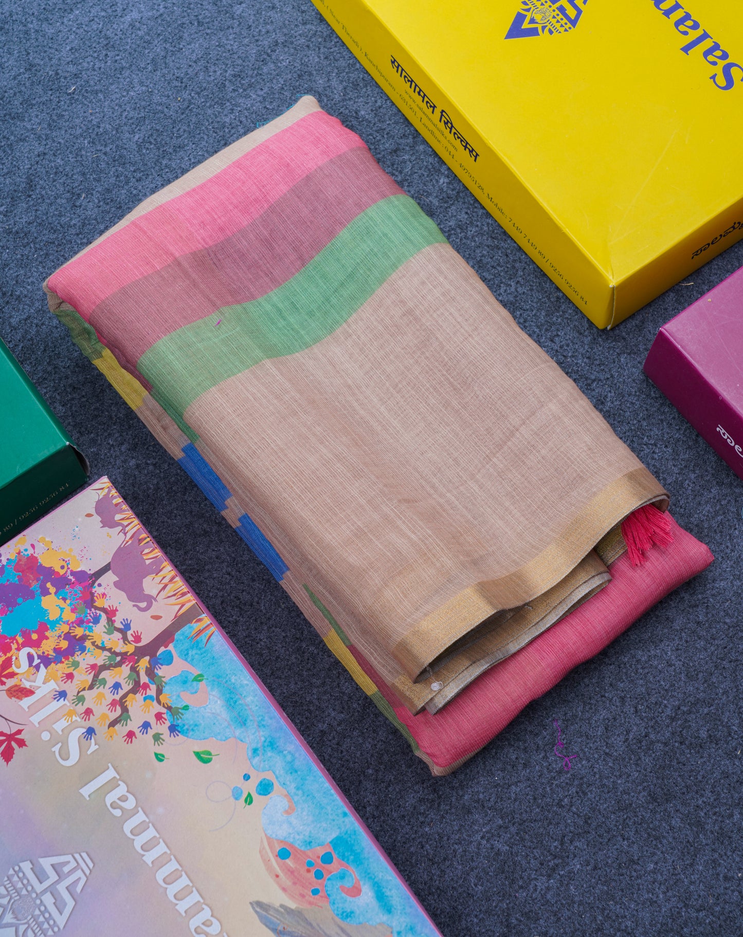 Beautiful Multicolour Rainbow Mul Mul Cotton Saree With Contrast Black Blouse