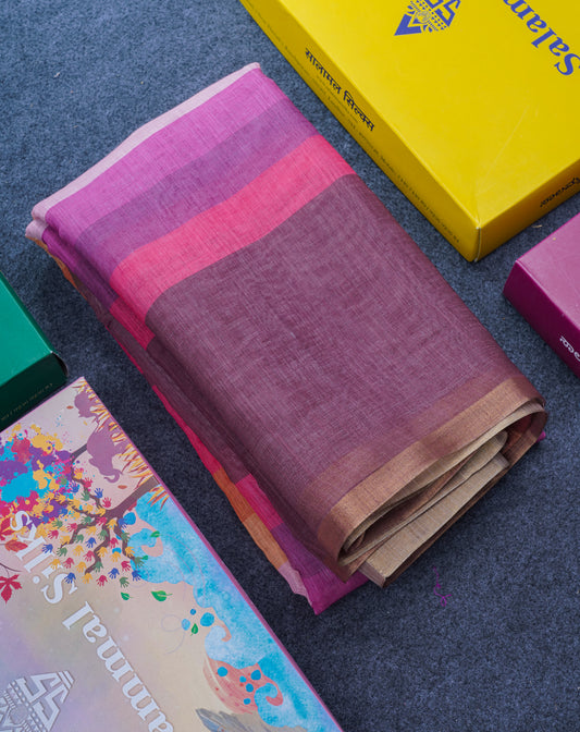 Beautiful Multicolour Rainbow Mul Mul Cotton Saree With Contrast Black Blouse