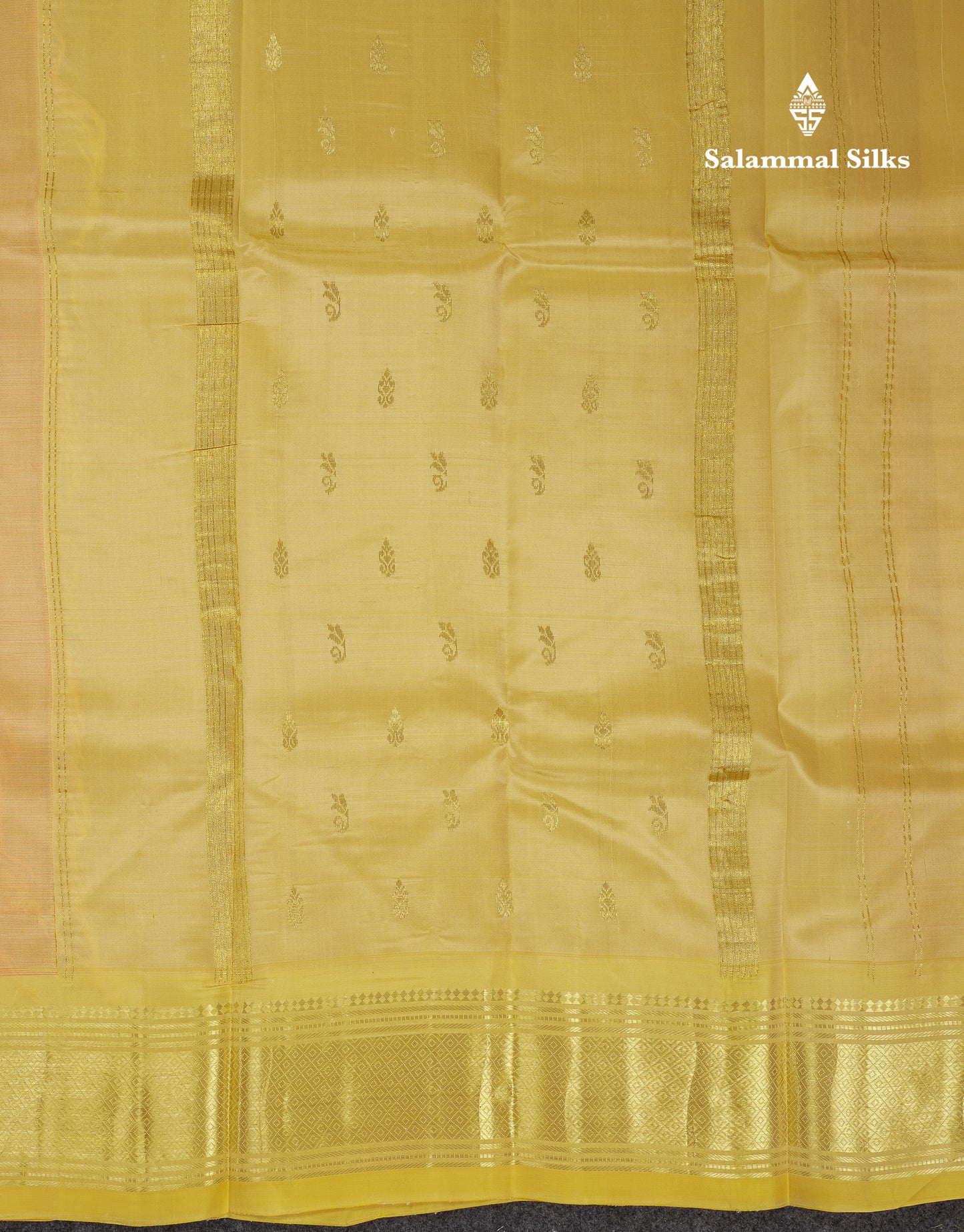 Beautiful Peach Pure Kanjivaram Silk Saree With Contrast Light Yellow One Side Traditional Border