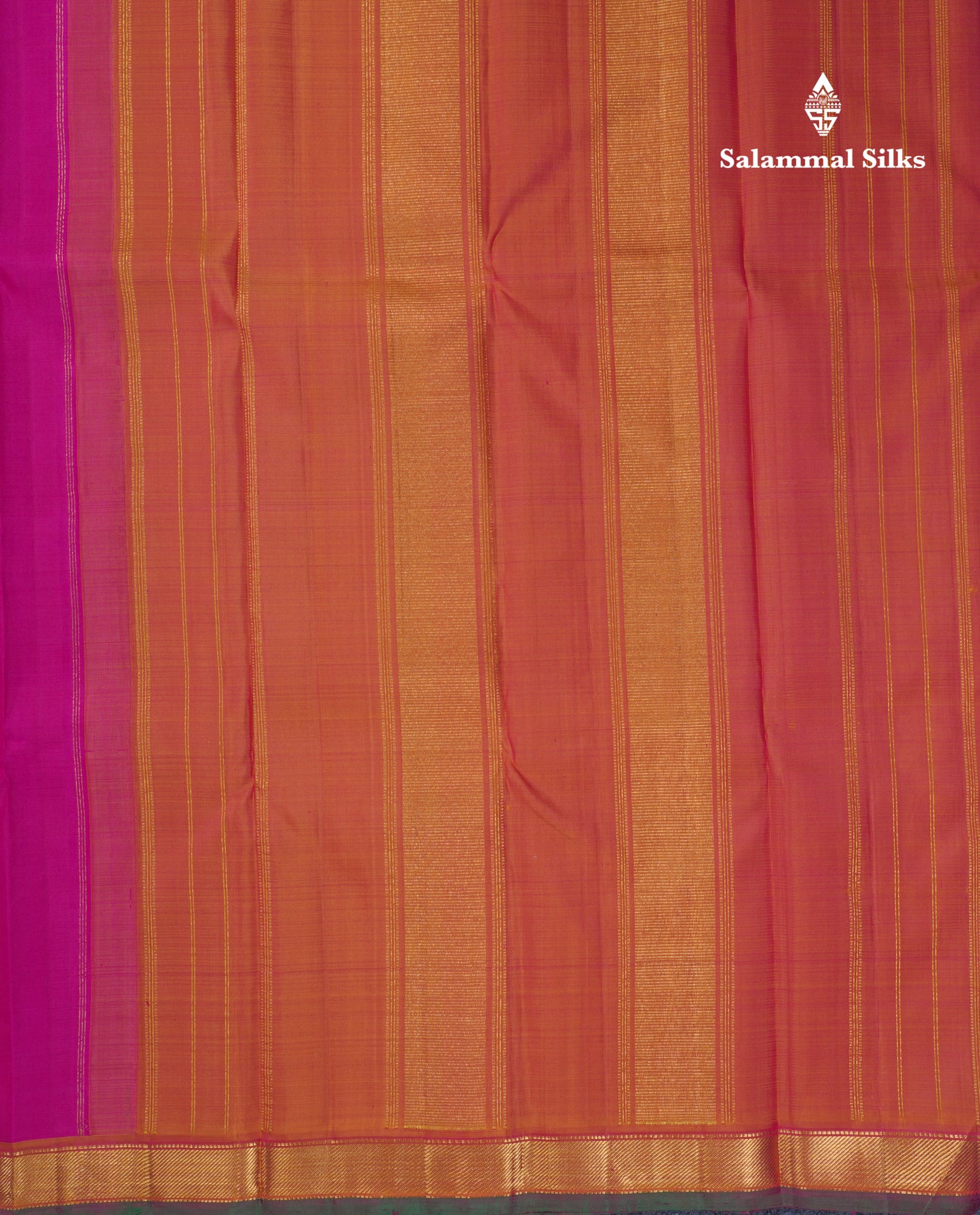 Magenta Pink Plain Pure Kanjivaram Silk Saree With Contrast Mustard Yellow Small Border