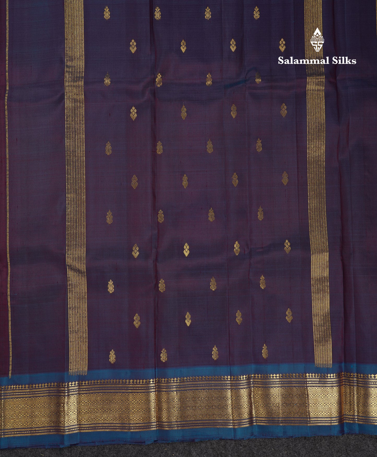 Beautiful Dark Magenta Pure Kanjivaram Silk Saree With Contrast Peacock Blue One Side Traditional Border