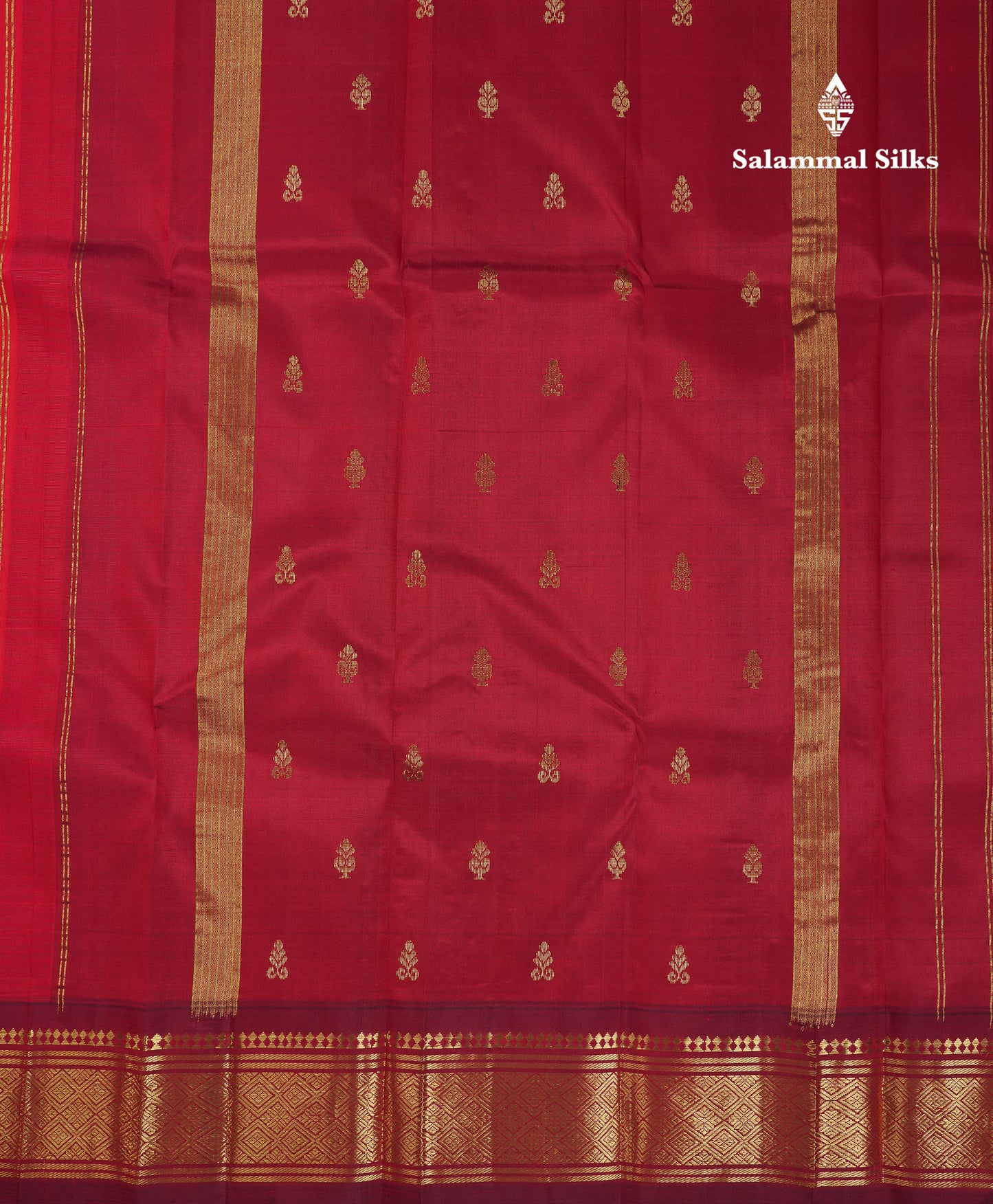 Beautiful Chilly Red Pure Kanjivaram Silk Saree With Contrast Maroon One Side Traditional Border
