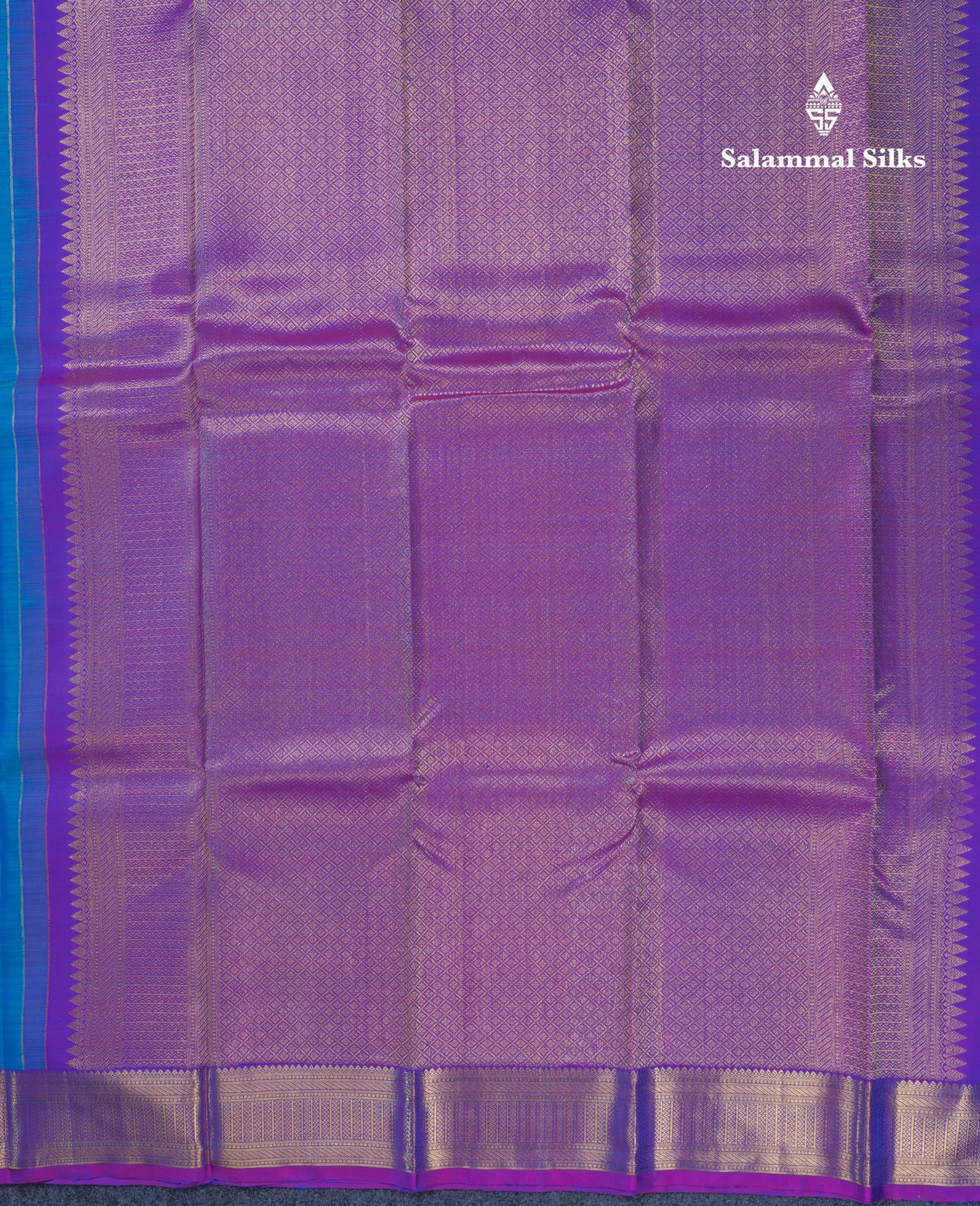 Dual Tone Peacock Blue Pure Kanjivaram Silk Saree With Contrast Vadamalli Small Border