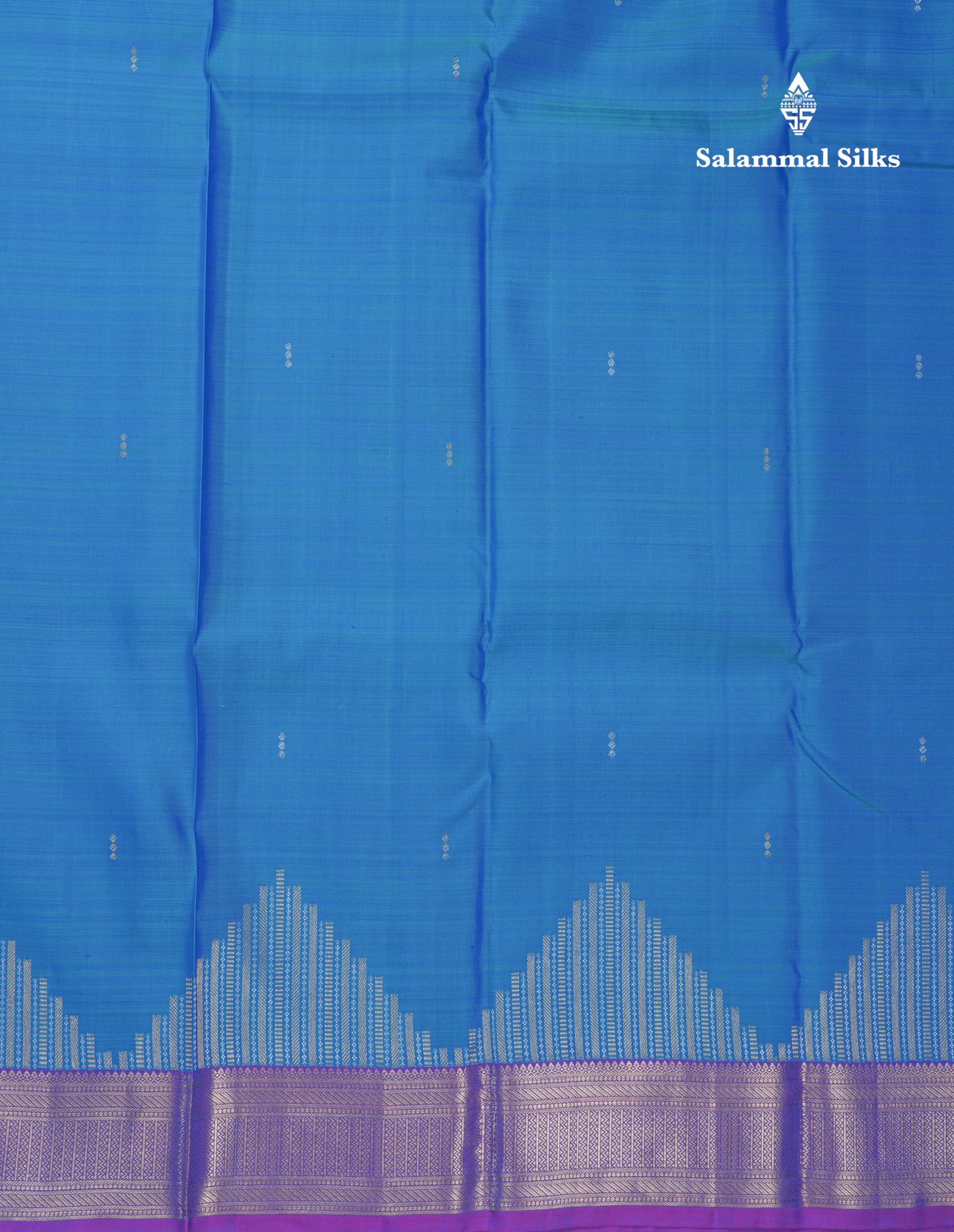 Dual Tone Peacock Blue Pure Kanjivaram Silk Saree With Contrast Vadamalli Small Border
