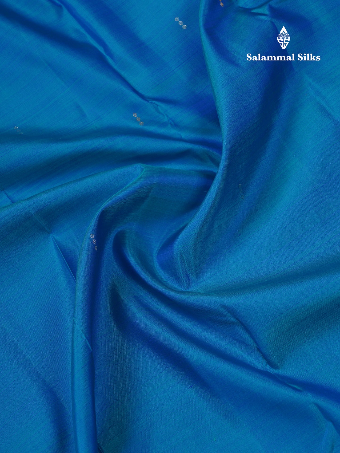 Dual Tone Peacock Blue Pure Kanjivaram Silk Saree With Contrast Vadamalli Small Border