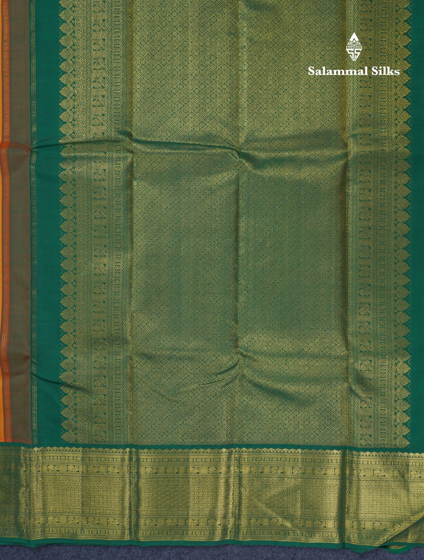 Korvai Mango Yellow Pure Kanjivaram Silk Saree With Contrast Bottle Green Traditional Border