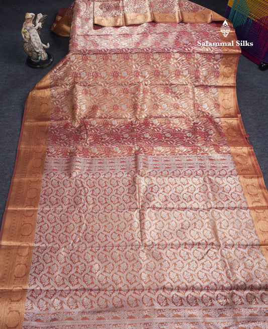 Brown Tissue Bridal Semi Silk Saree With Self Border