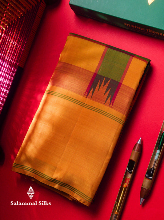 Kanjivaram Multicolour Paalum pazham Checks Pure Silk Saree with Traditional Temple Border