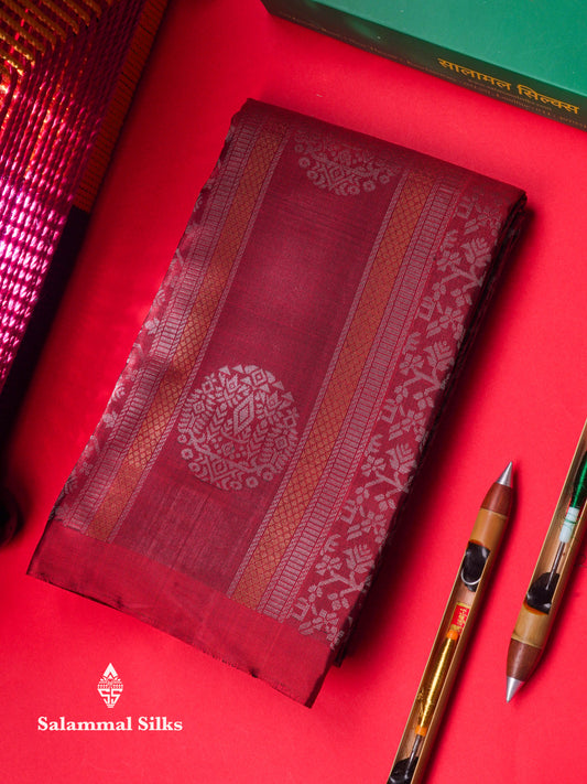 Kanjivaram Beautiful Maroon Fancy Pure Silk Saree With Contrast Rexona Green Blouse